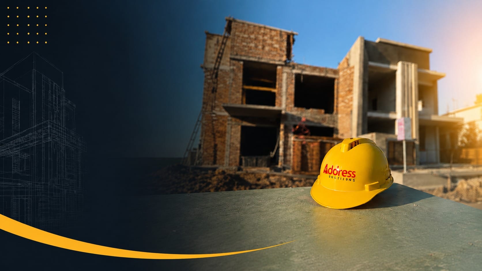 Address Solutions construction site with branded safety helmet