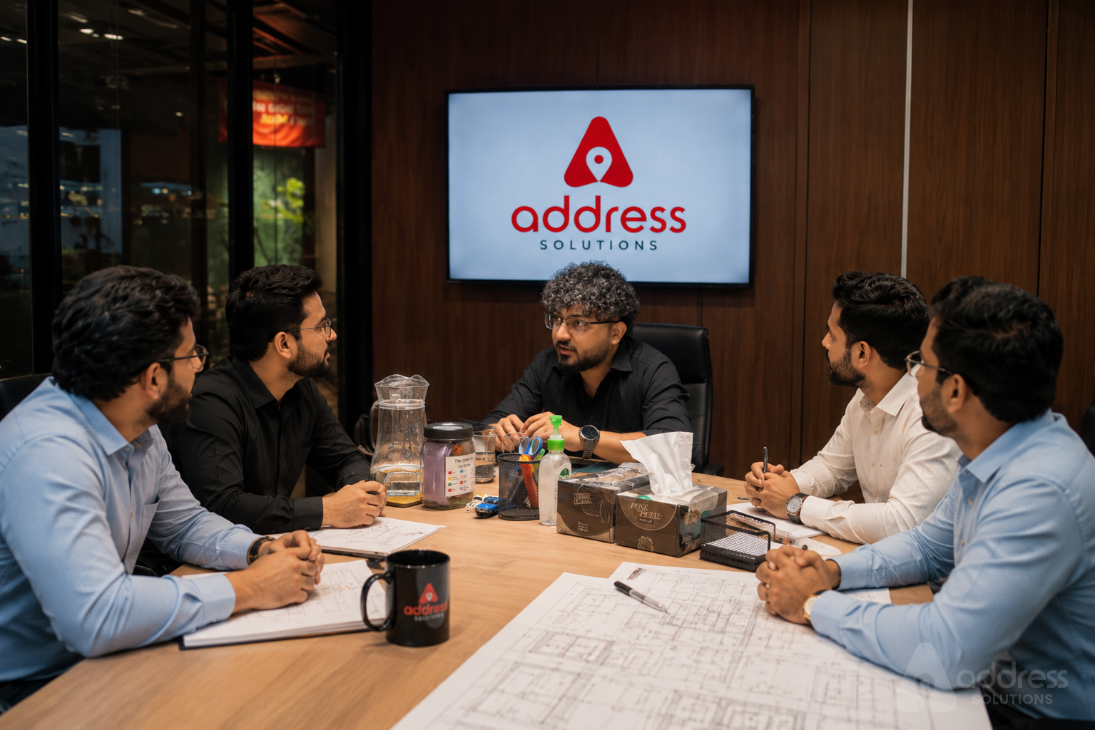 Address Solutions team leading a strategy discussion in a business meeting