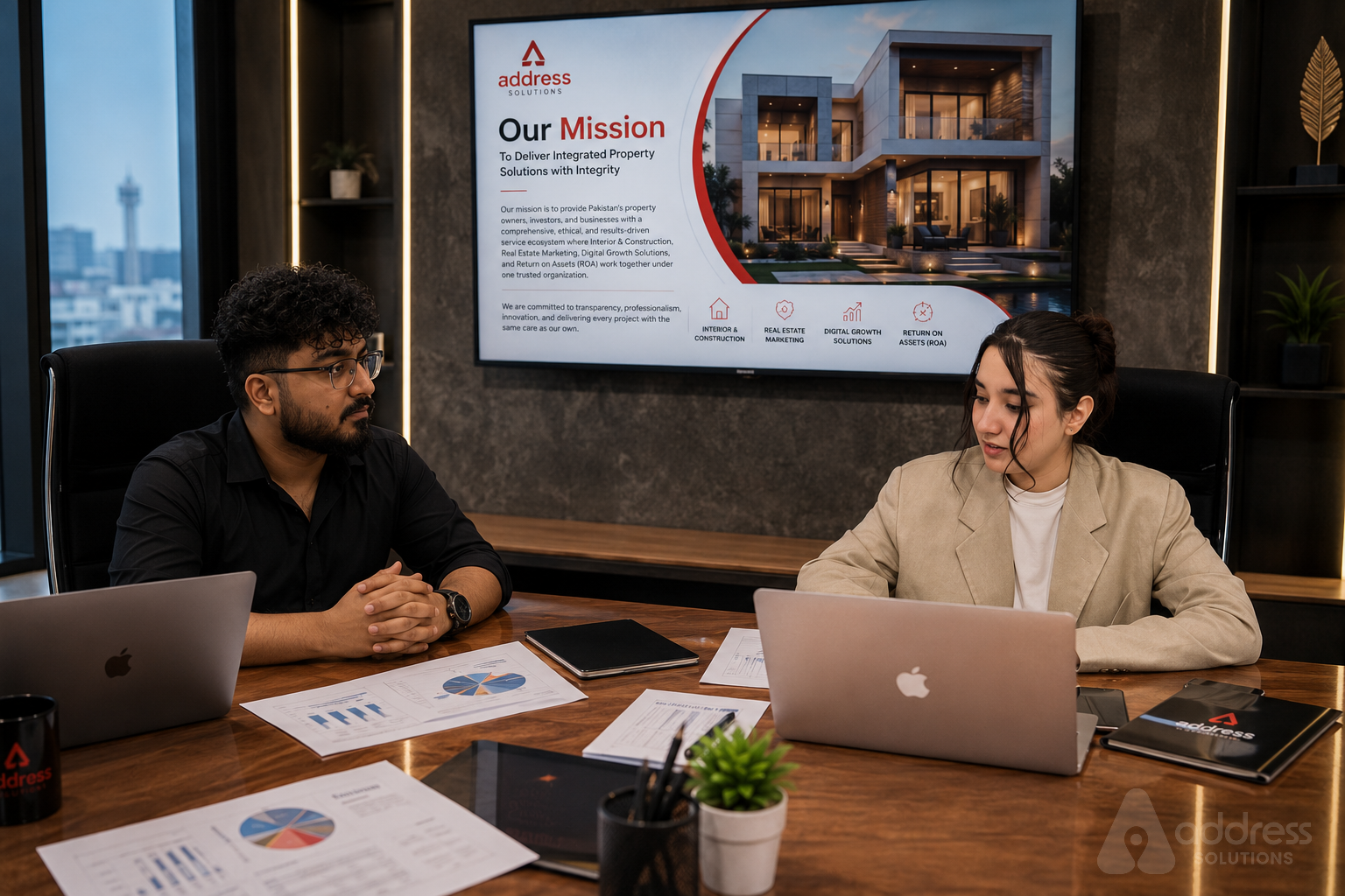 Address Solutions team collaborating on a business strategy meeting