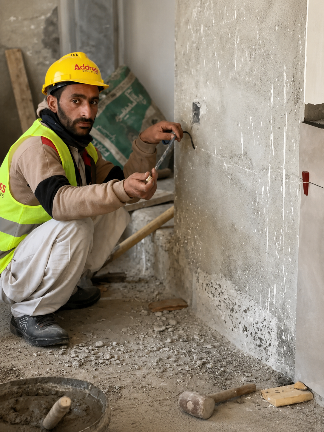 Craftsman constructing a precise room partition