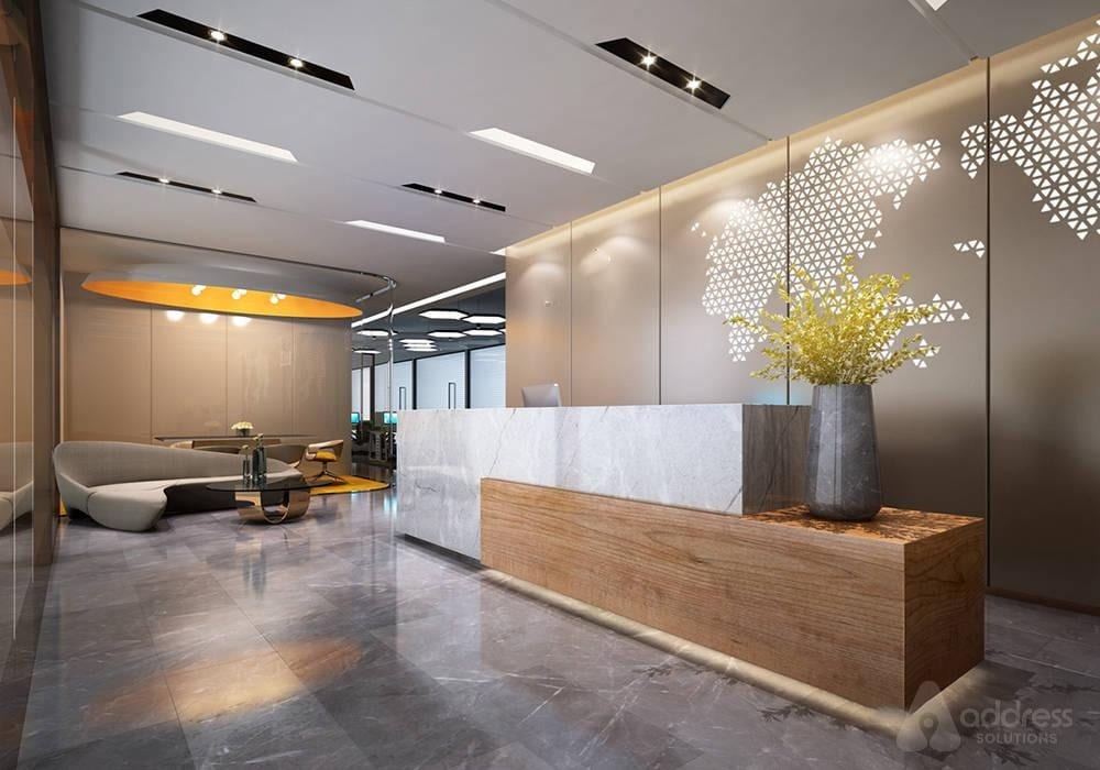 Warm office reception and consultation desk