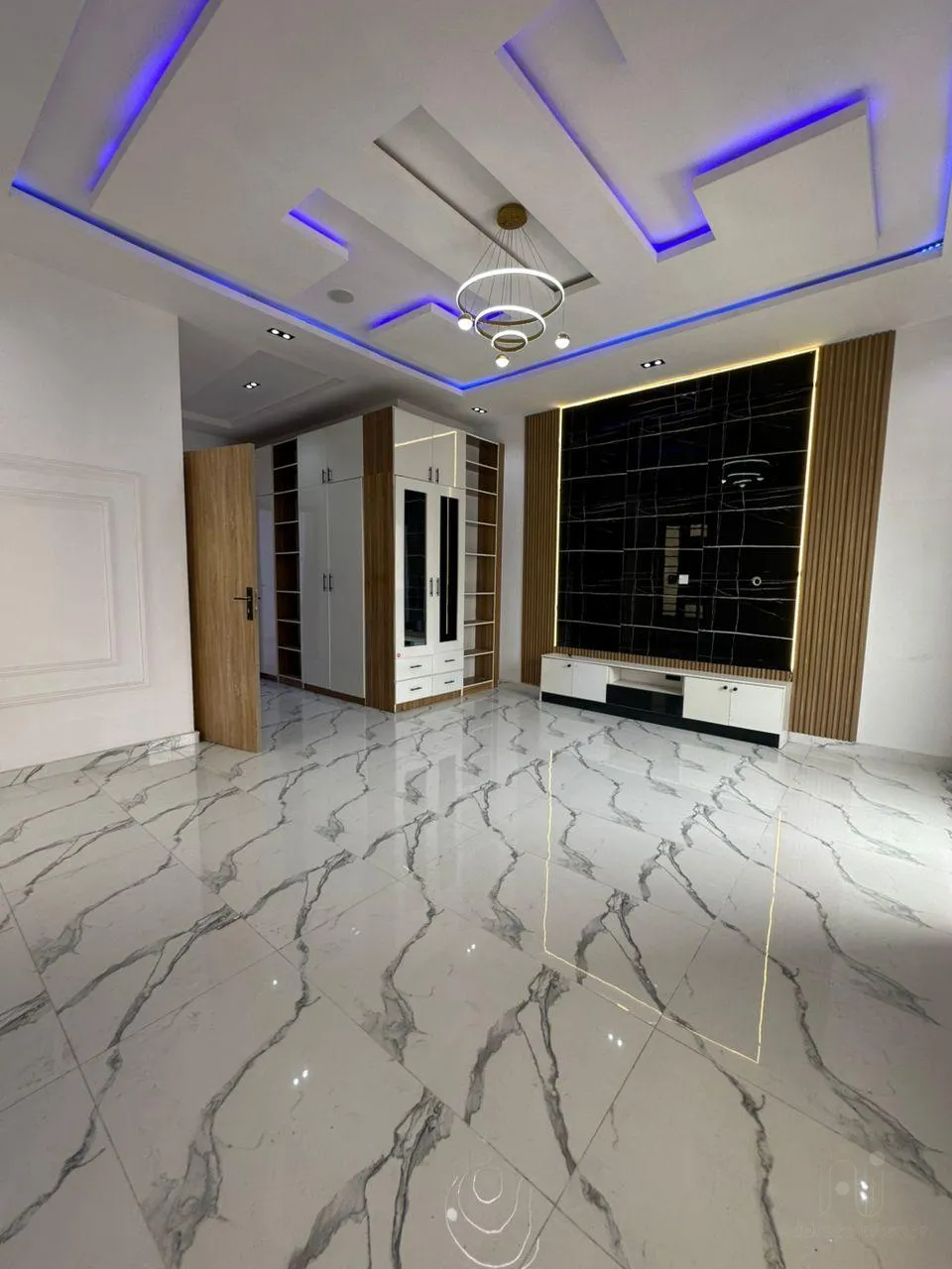 Architectural and civil finishing with marble flooring and false ceiling