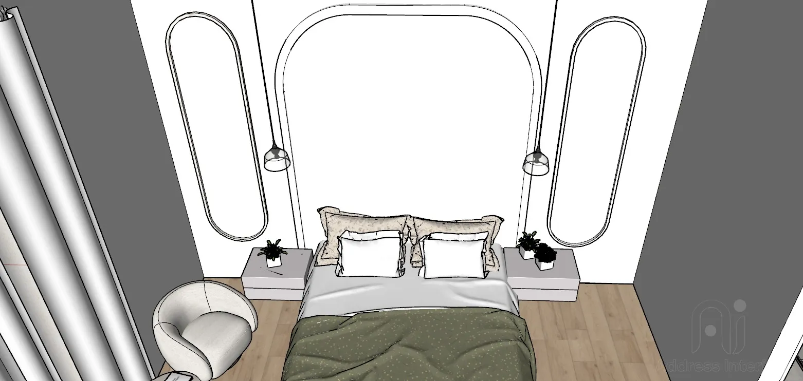 3D visualization model of a bedroom