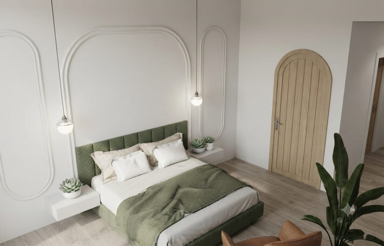 Completed bedroom interior matching the 3D visualization