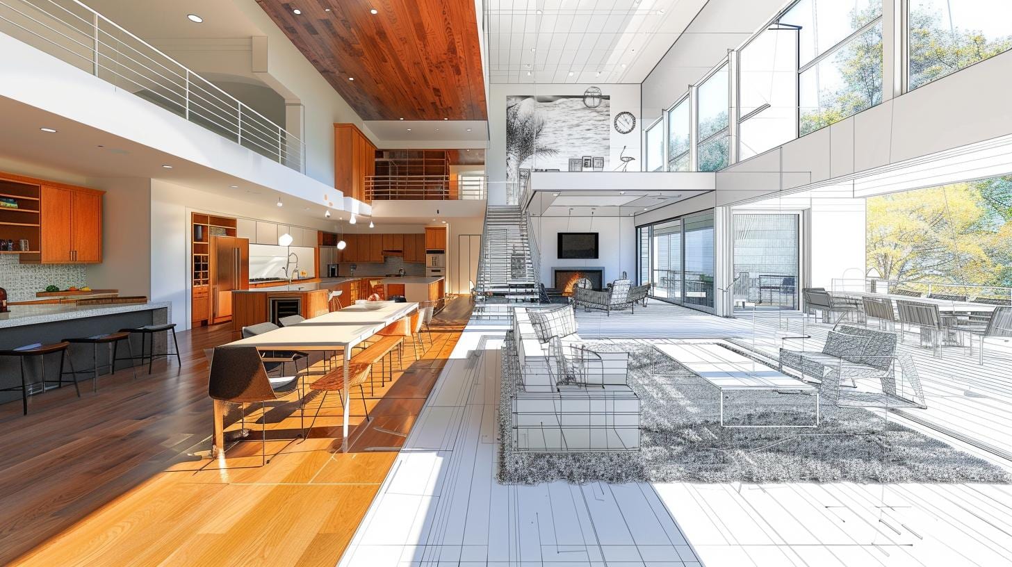 Elegant modern interior with warm neutral tones and soft furnishings