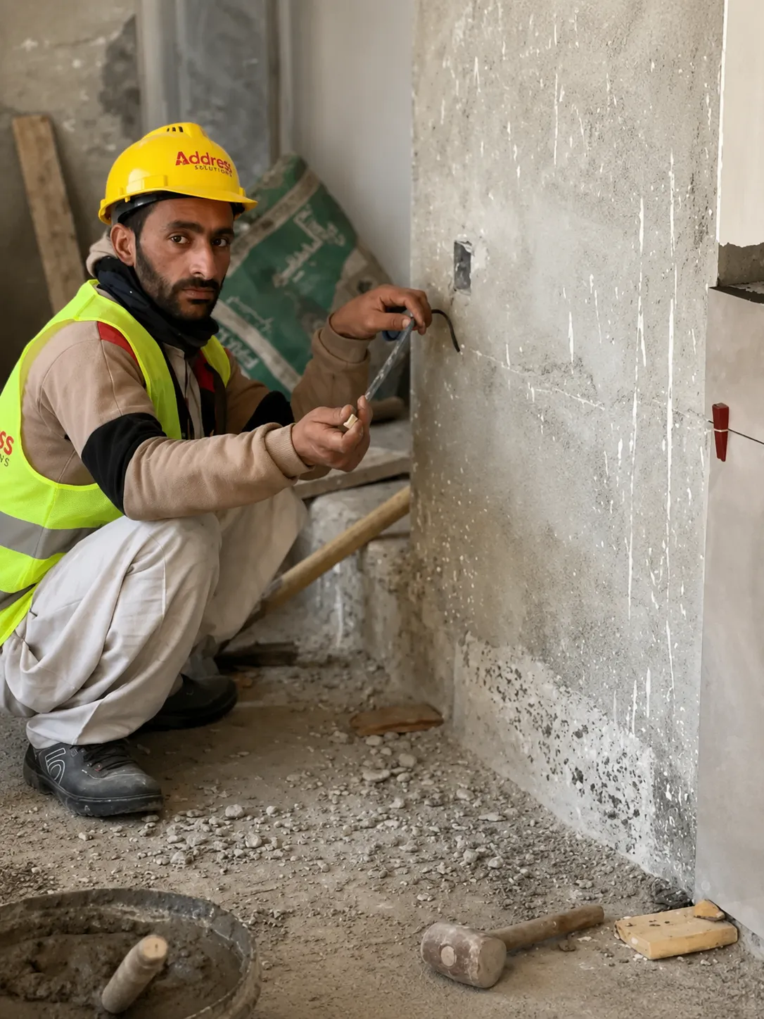 Craftsman constructing a precise room partition