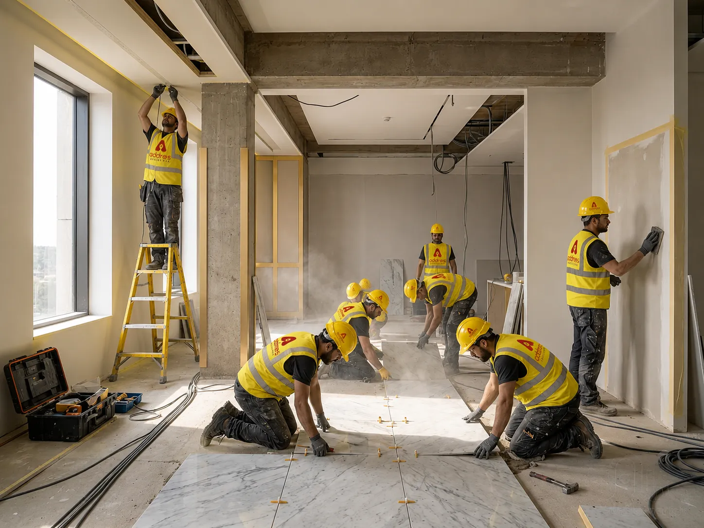 Interior execution and on-site construction team at work