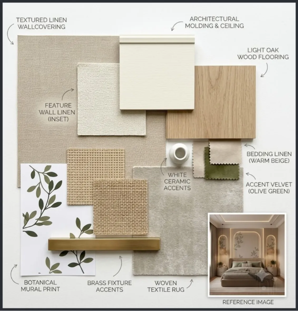 Interior design mood board with material swatches