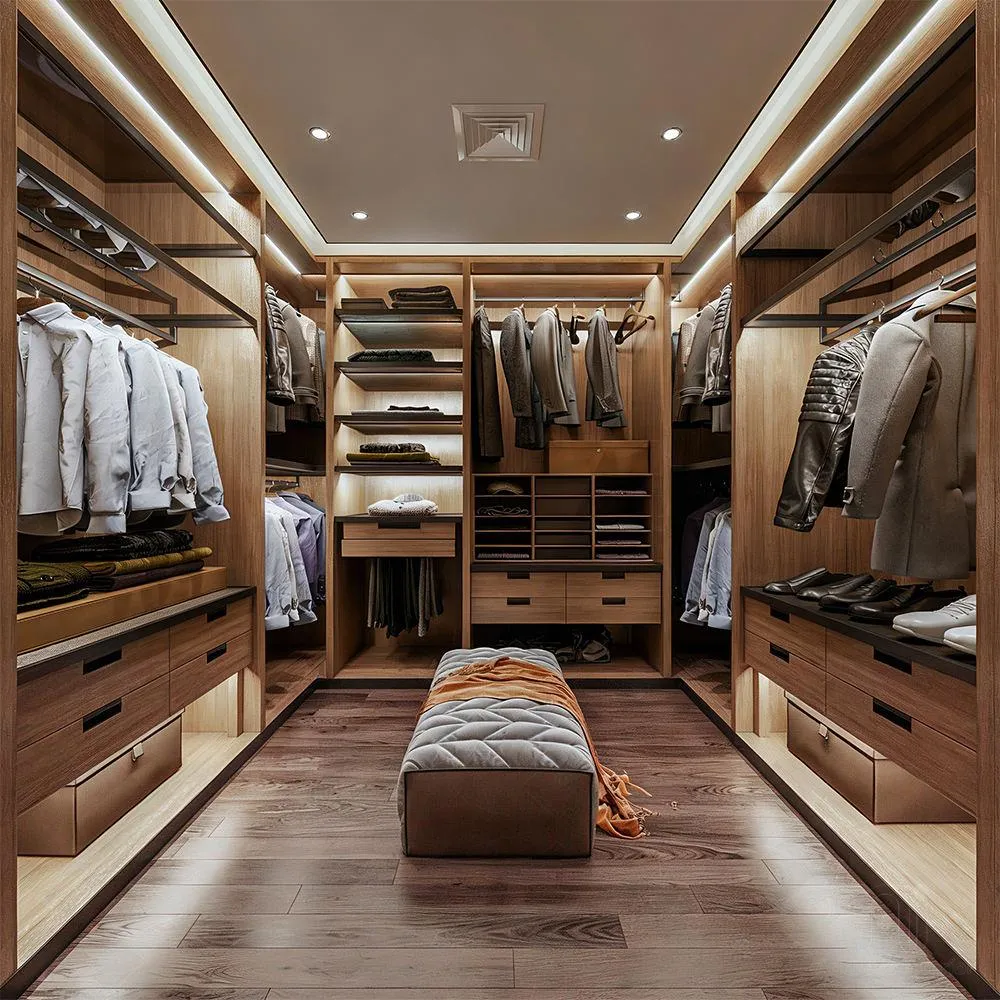 Walk-in wardrobe design with custom joinery