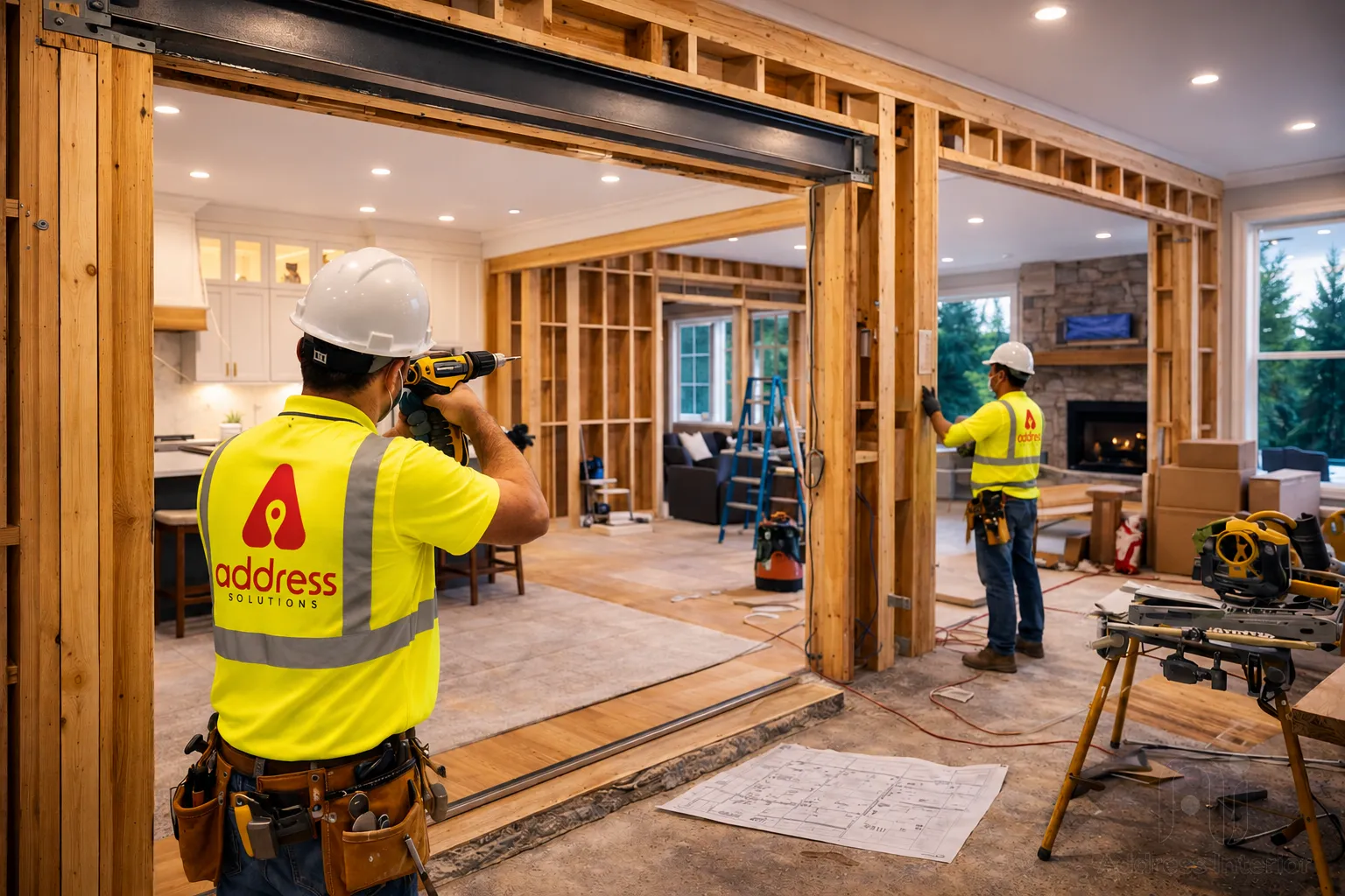 Address Solutions craftsman completing precision finishing work on site